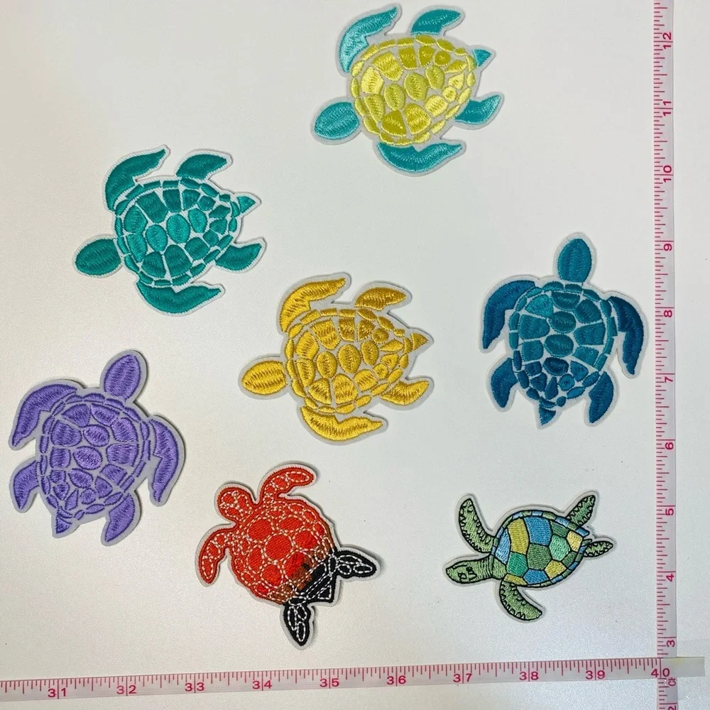 Lot of 7 sea turtle embroidered iron on patches, womens accessories, DIY project